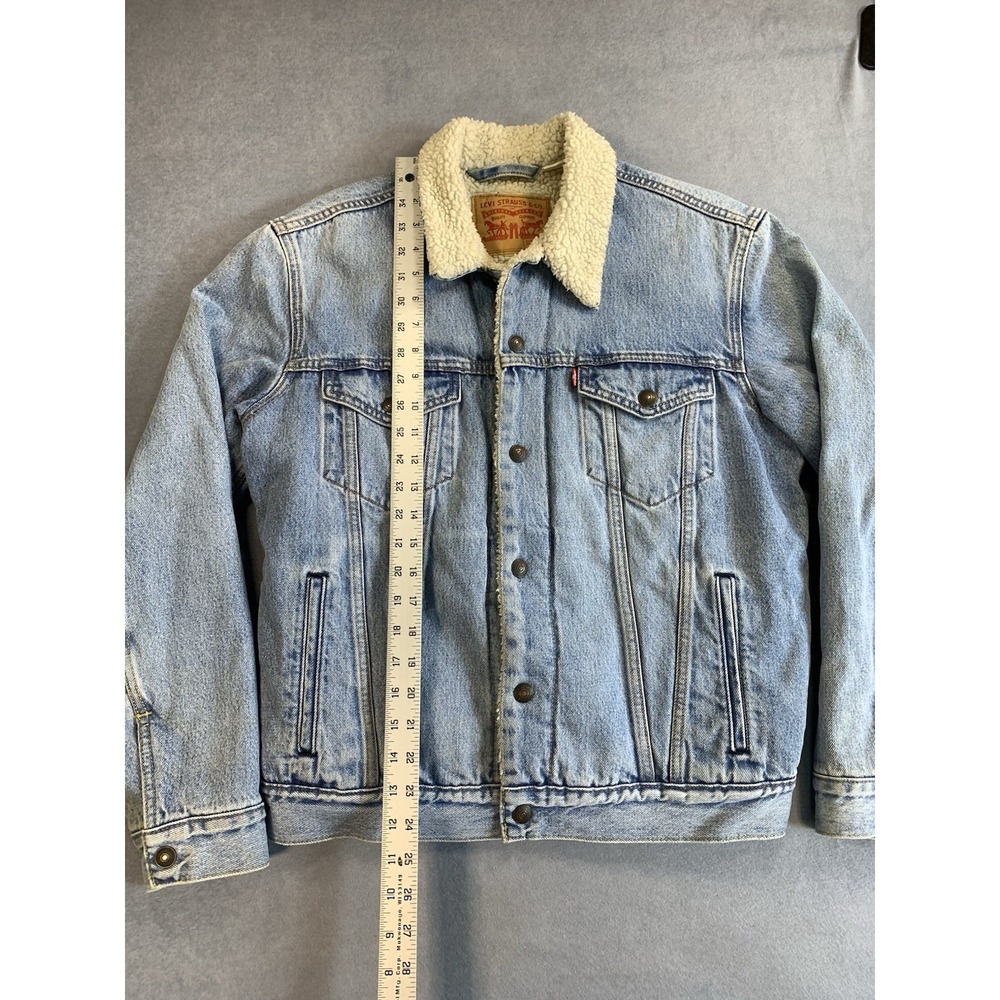 Levi's Denim Trucker Jacket Blue x White Sherpa Fleece Lined Men's Small - Picture 8 of 9